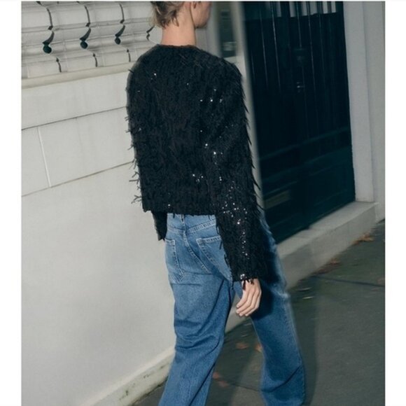 NEW ZARA SEQUIN FRINGE JACKET, MEDIUM - Picture 3 of 11